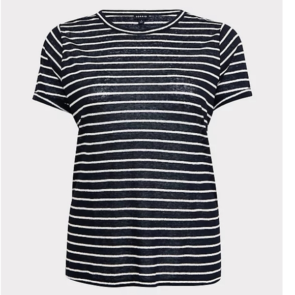 Torrid BLACK & WHITE STRIPED LINEN CREW TEE - Picture 2 of 7